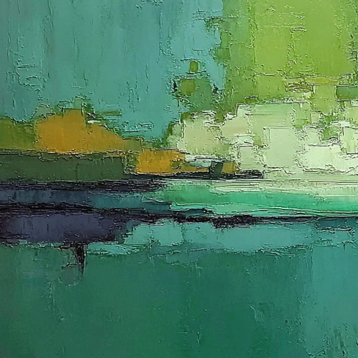EMERALD HORIZON: Large Textured Abstract Seascape Oil Painting | rectangular format, hand-painted canvas edge