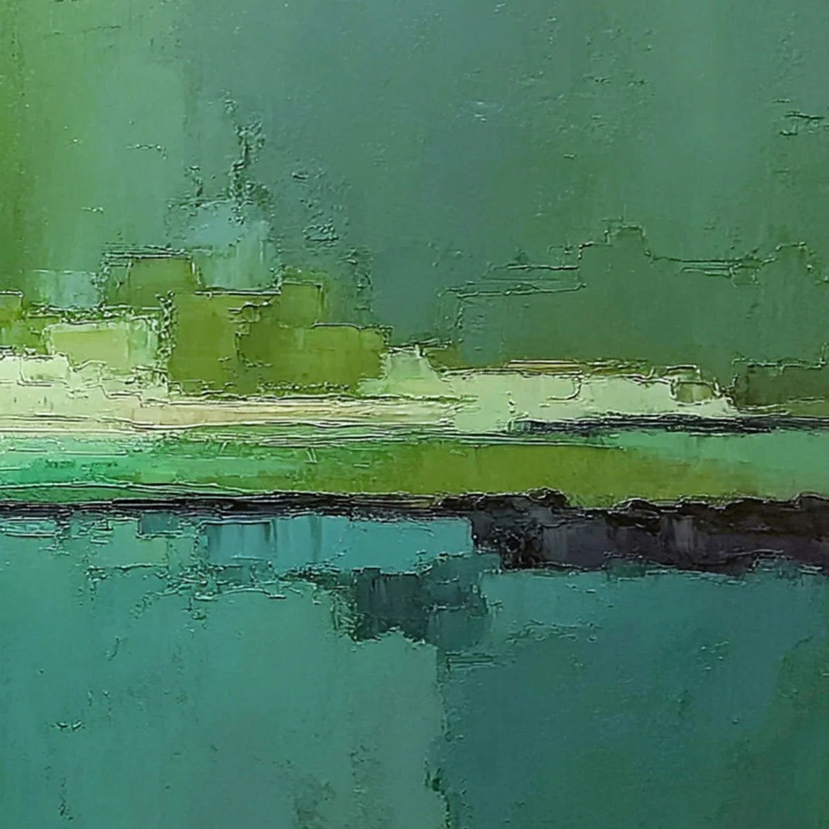 EMERALD HORIZON: Large Textured Abstract Seascape Oil Painting | rolled canvas, ready for custom framing