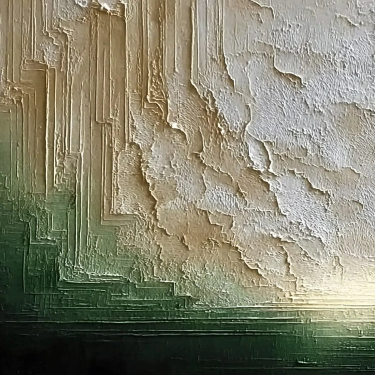 EMERALD HORIZON: Textured Wabi Sabi Abstract Landscape Painting | rectangular format, hand-painted canvas edge