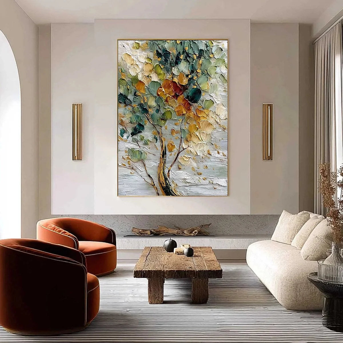 EMERALD JEWEL TREE: Textured Palette Knife Tree Painting with Golden Accents | Abstract closeup, raised brushwork detail
