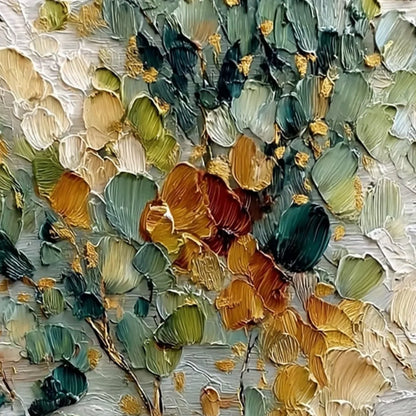 EMERALD JEWEL TREE: Textured Palette Knife Tree Painting with Golden Accents | rectangular format, hand-painted canvas edge