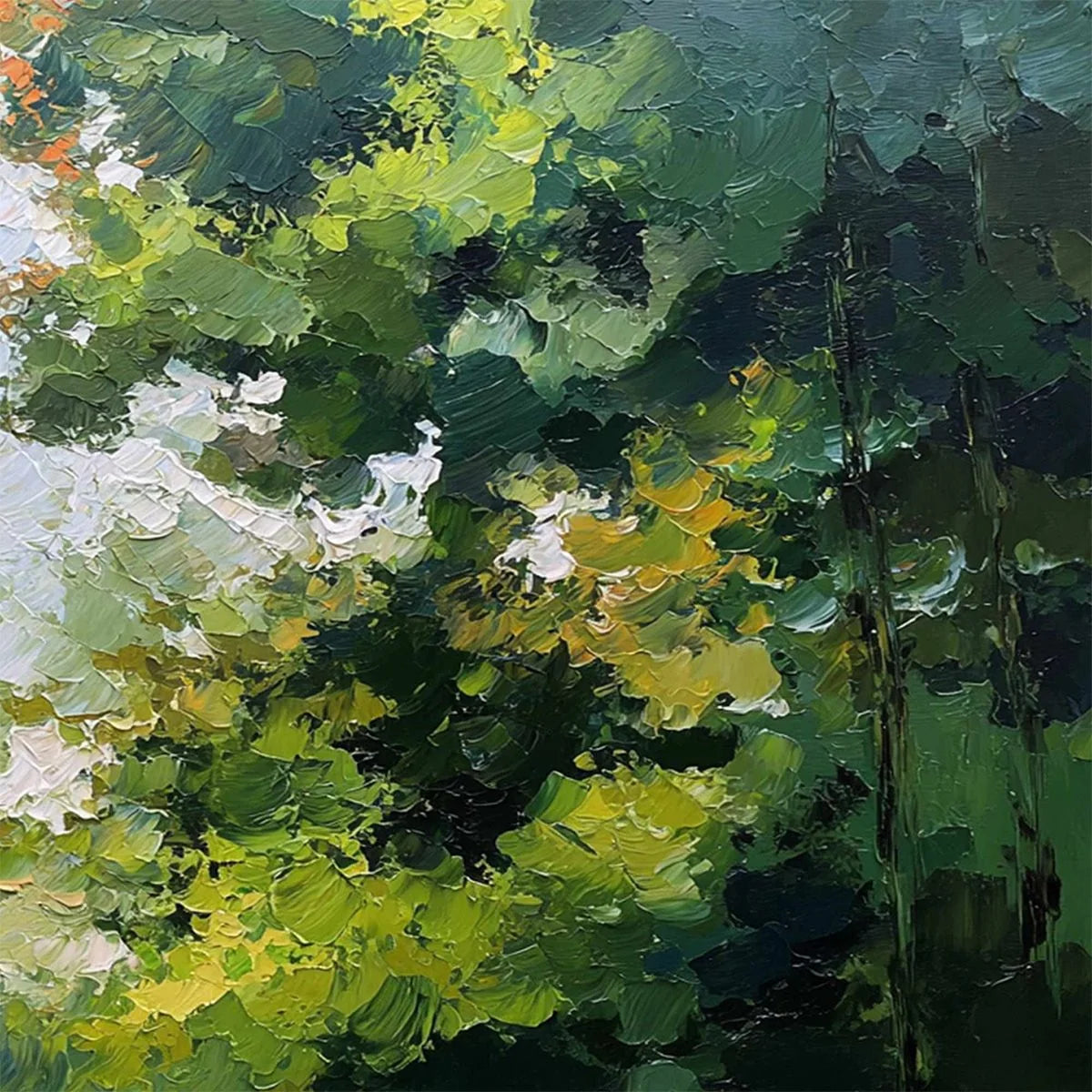 EMERALD LIGHT: Textured Forest Canopy Palette Knife Painting | rolled canvas, ready for custom framing