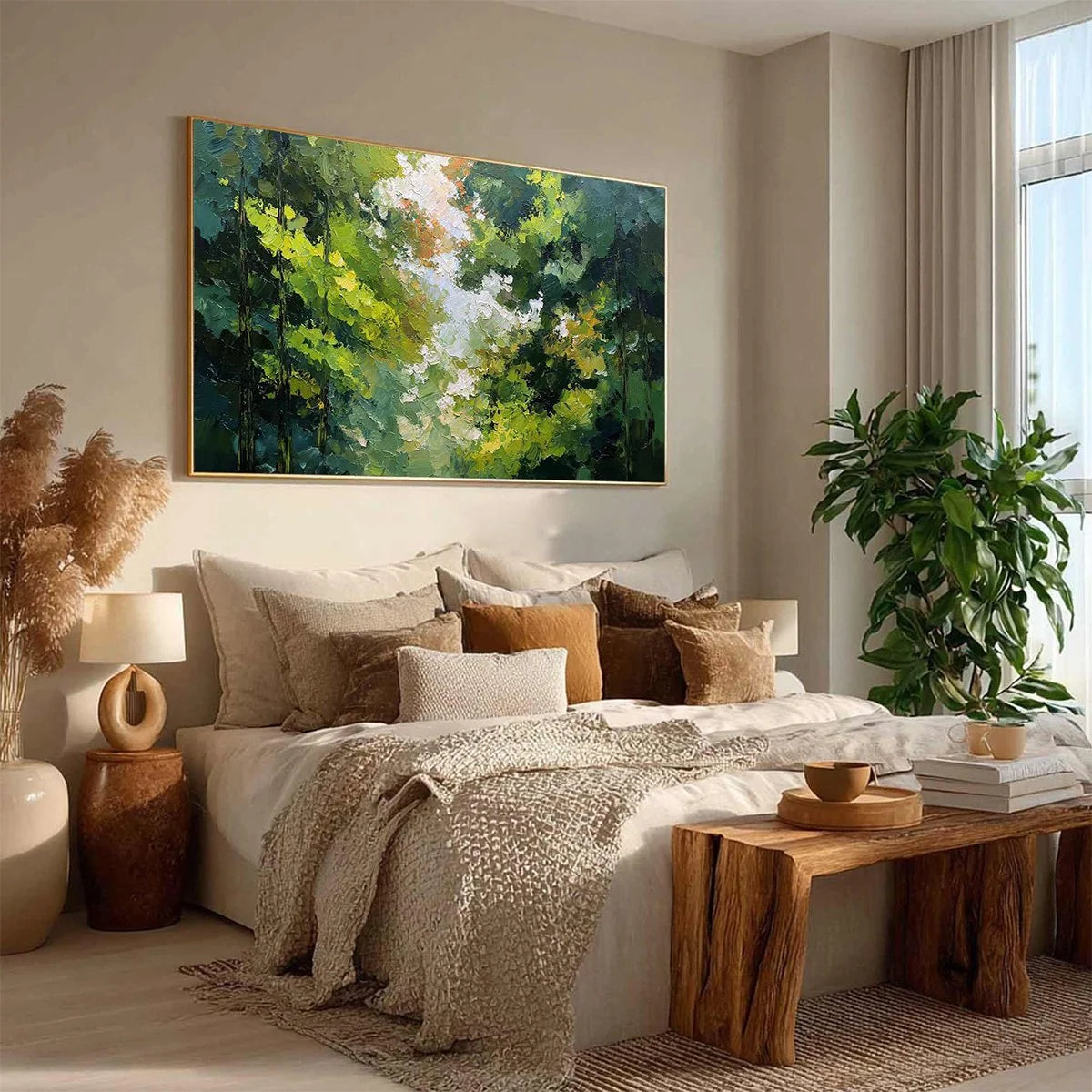 EMERALD LIGHT: Textured Forest Canopy Palette Knife Painting | green palette, original Hand-painted on premium stretched canvas using artist-grade oils; rich layered surface combines smooth gradien...