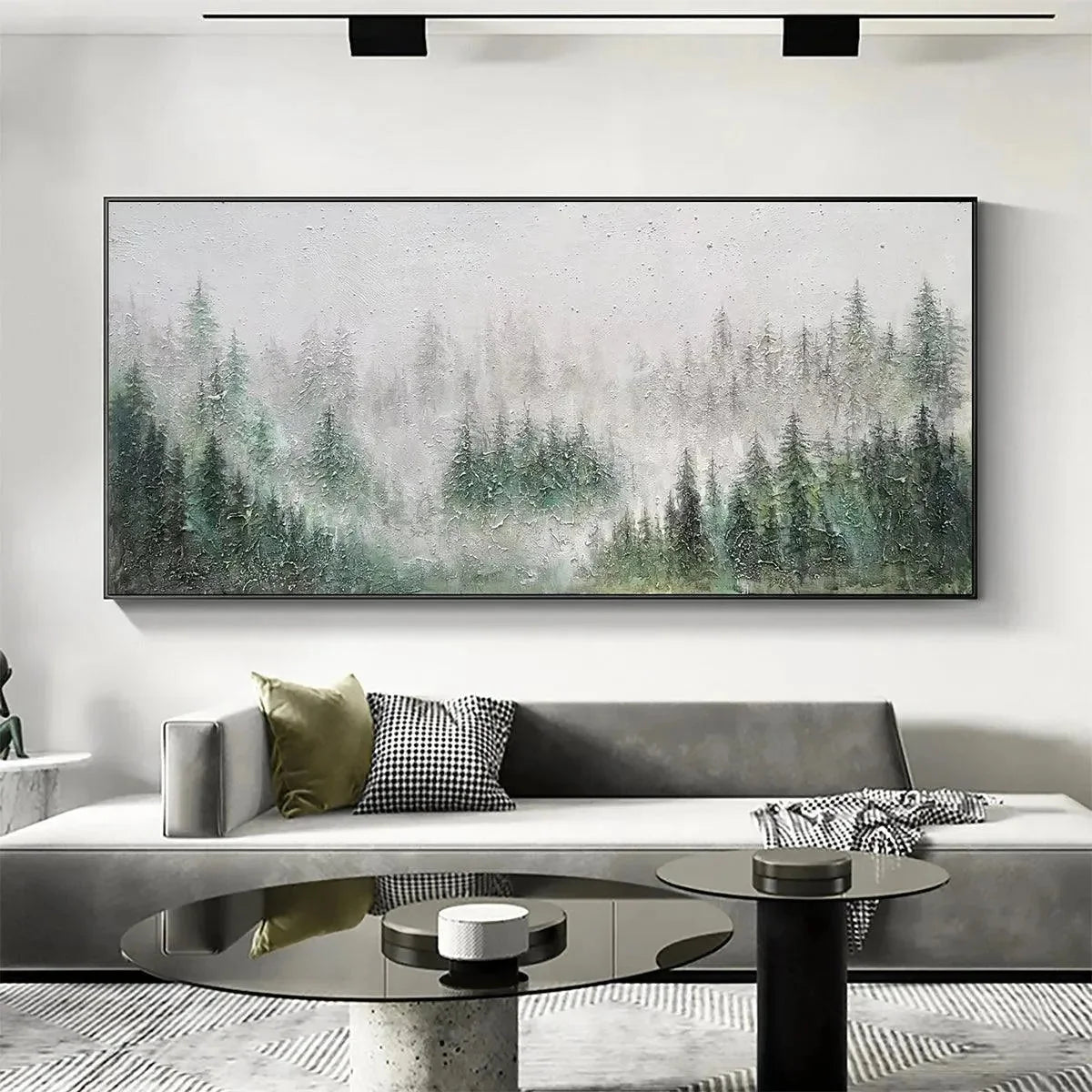 EMERALD MIST: Panoramic Misty Forest Landscape Oil Painting | rolled canvas, ready for custom framing