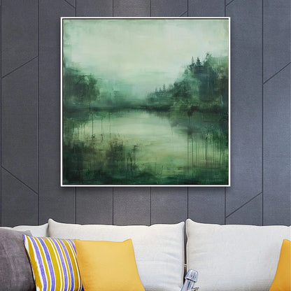 EMERALD MIST: Textured Abstract Forest Landscape Oil Painting | Abstract closeup, raised brushwork detail