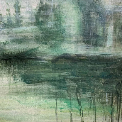 EMERALD MIST: Textured Abstract Forest Landscape Oil Painting | rectangular format, hand-painted canvas edge