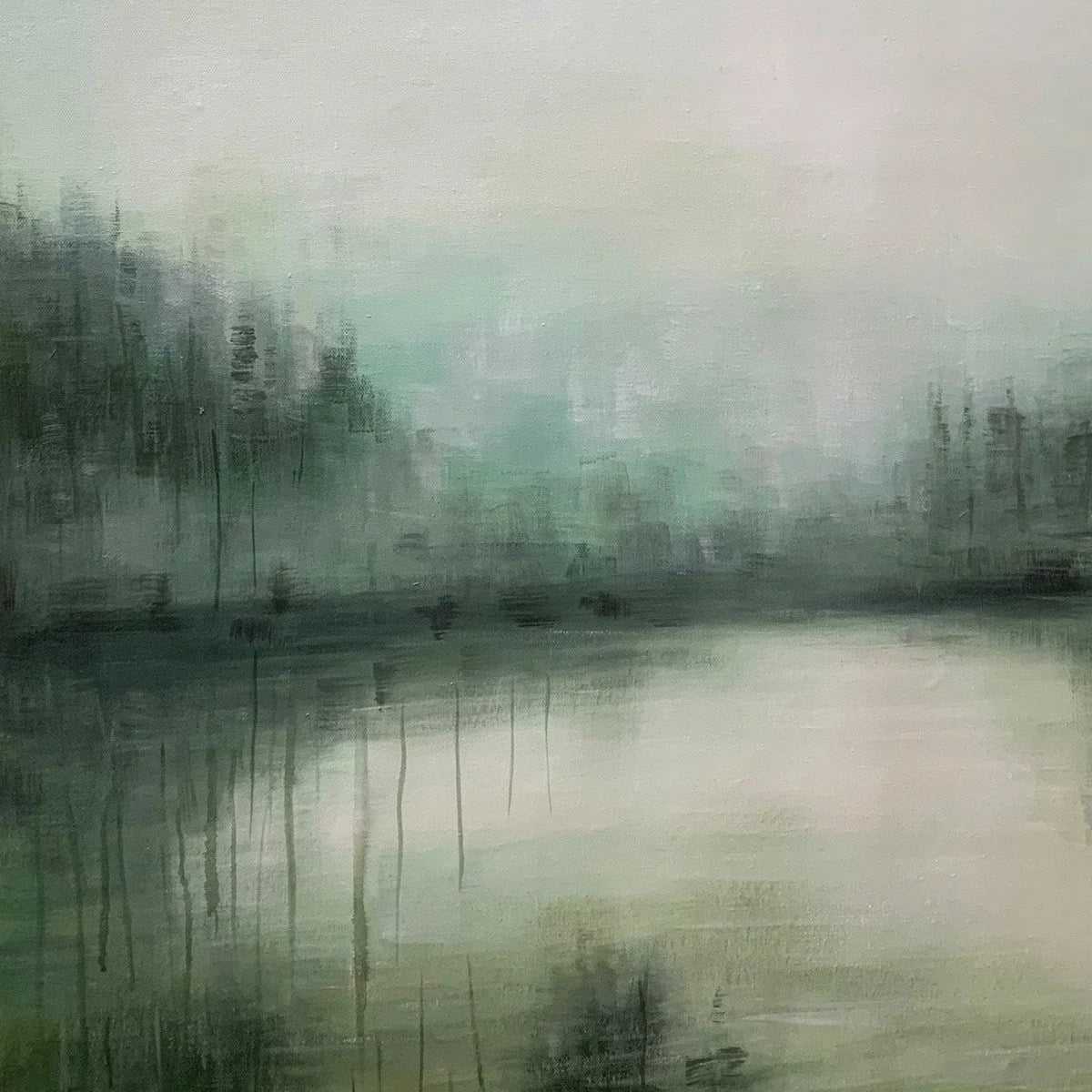 EMERALD MIST: Textured Abstract Forest Landscape Oil Painting | rolled canvas, ready for custom framing