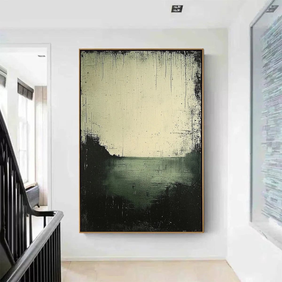 EMERALD MIST: Textured Wabi-Sabi Seascape Oil Painting | Abstract closeup, raised brushwork detail