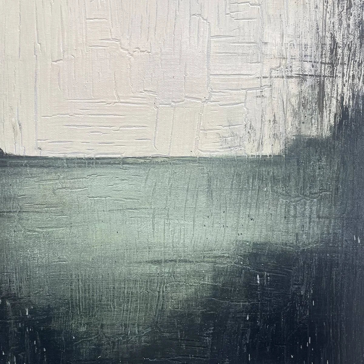 EMERALD MIST: Textured Wabi-Sabi Seascape Oil Painting | rectangular format, hand-painted canvas edge