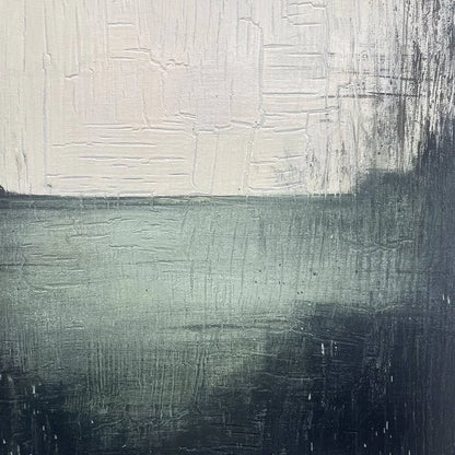 EMERALD MIST: Textured Wabi-Sabi Seascape Oil Painting | rectangular format, hand-painted canvas edge