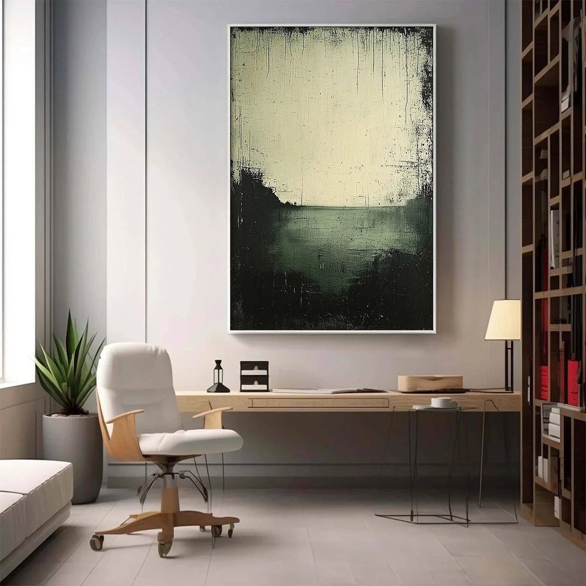 EMERALD MIST: Textured Wabi-Sabi Seascape Oil Painting | Abstract mood, soft natural light studio shot