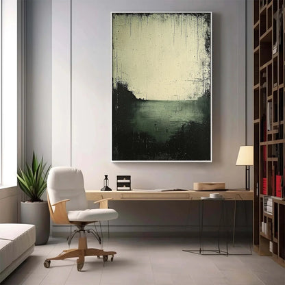 EMERALD MIST: Textured Wabi-Sabi Seascape Oil Painting | Abstract mood, soft natural light studio shot