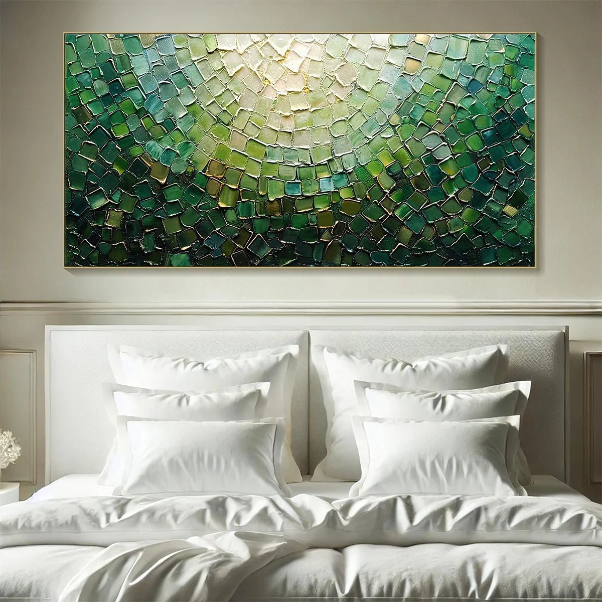 EMERALD MOSAIC: Textured Abstract Green and Gold Oil Painting | Abstract closeup, raised brushwork detail