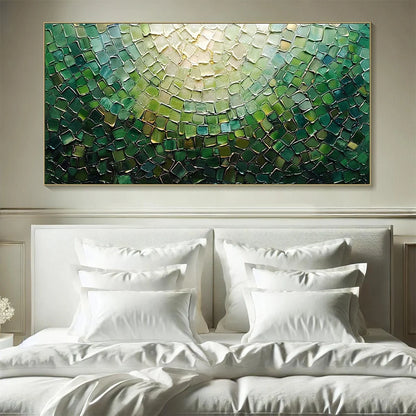 EMERALD MOSAIC: Textured Abstract Green and Gold Oil Painting | Abstract closeup, raised brushwork detail
