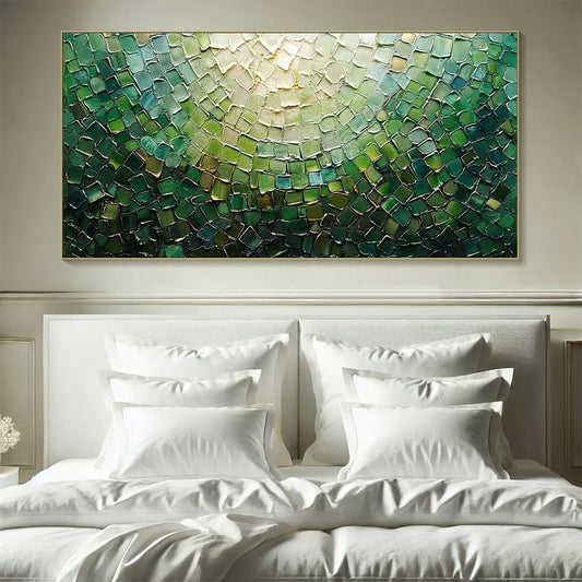 EMERALD MOSAIC: Textured Abstract Green and Gold Oil Painting