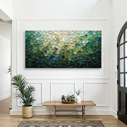 EMERALD MOSAIC: Textured Abstract Landscape Oil Painting | Abstract closeup, raised brushwork detail