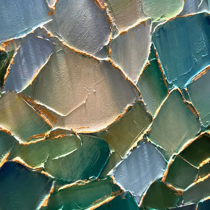 EMERALD MOSAIC: Textured Abstract Landscape Oil Painting | rectangular format, hand-painted canvas edge