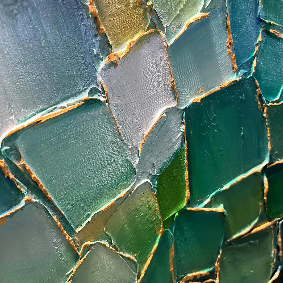 EMERALD MOSAIC: Textured Abstract Landscape Oil Painting | rolled canvas, ready for custom framing