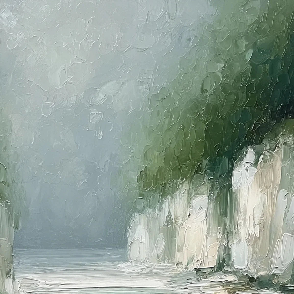 EMERALD PASSAGE: Textured Wabi Sabi Coastal Landscape Painting | rectangular format, hand-painted canvas edge