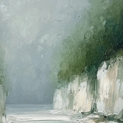 EMERALD PASSAGE: Textured Wabi Sabi Coastal Landscape Painting | rectangular format, hand-painted canvas edge