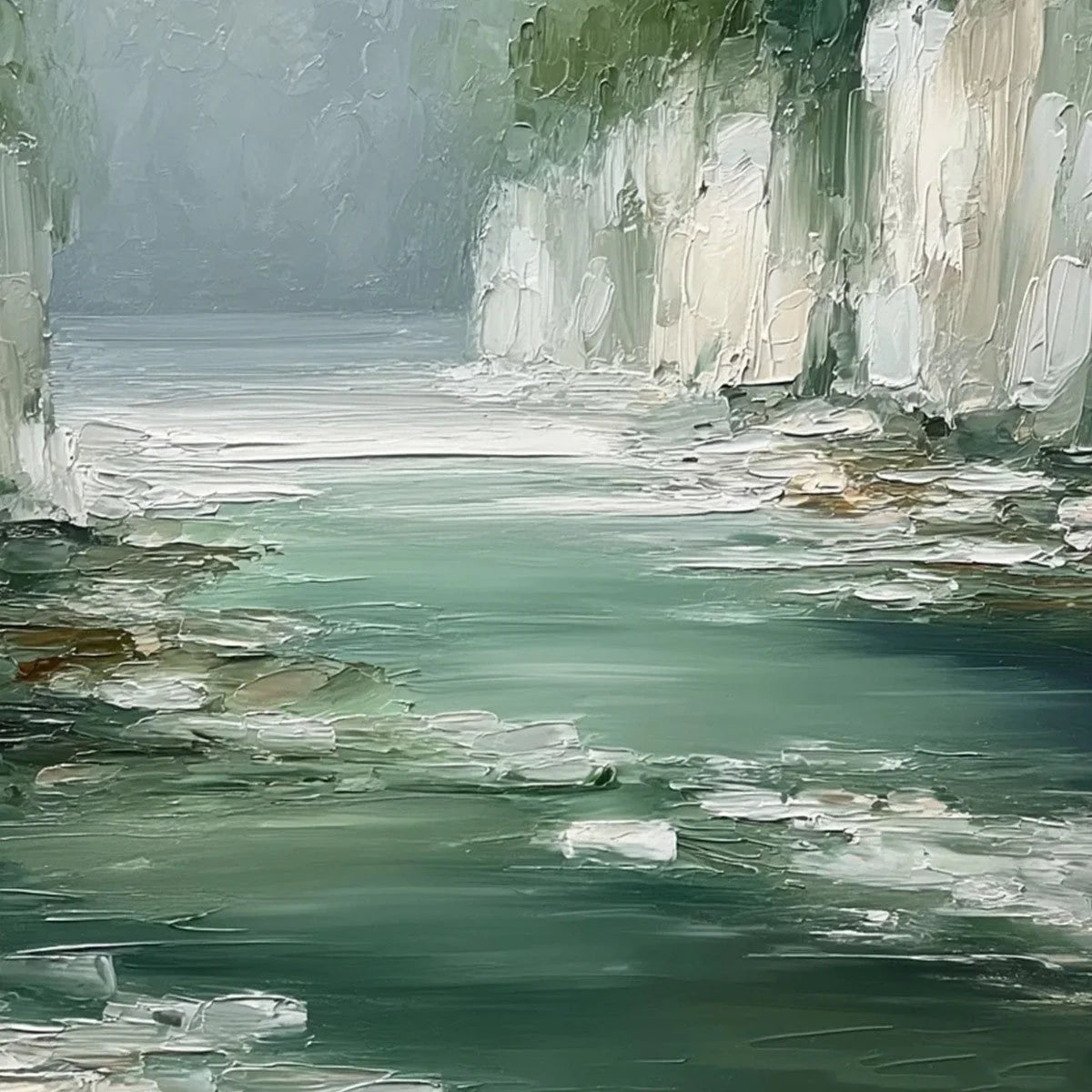 EMERALD PASSAGE: Textured Wabi Sabi Coastal Landscape Painting | rolled canvas, ready for custom framing