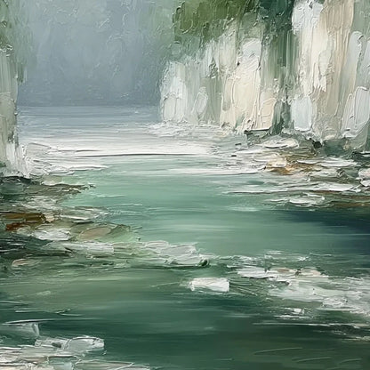 EMERALD PASSAGE: Textured Wabi Sabi Coastal Landscape Painting | rolled canvas, ready for custom framing