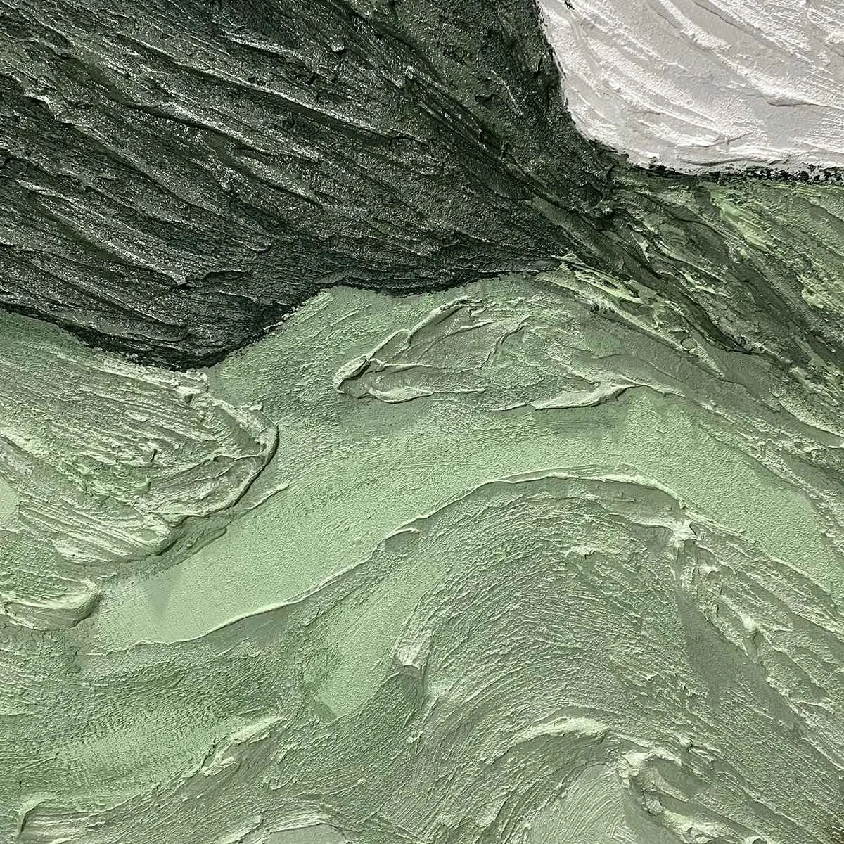EMERALD PEAKS: Textured Abstract Landscape Oil Painting | black frame version on white wall