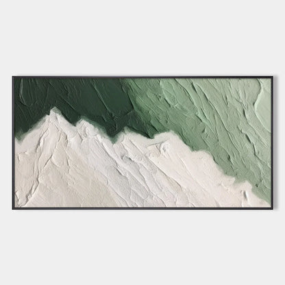 EMERALD PEAKS: Textured Abstract Landscape Oil Painting | hanging in EMERALD PEAKS: Textured Abstract Landscape Oil Painting featuring layered textured brushwork in refined tones; abstract composit...
