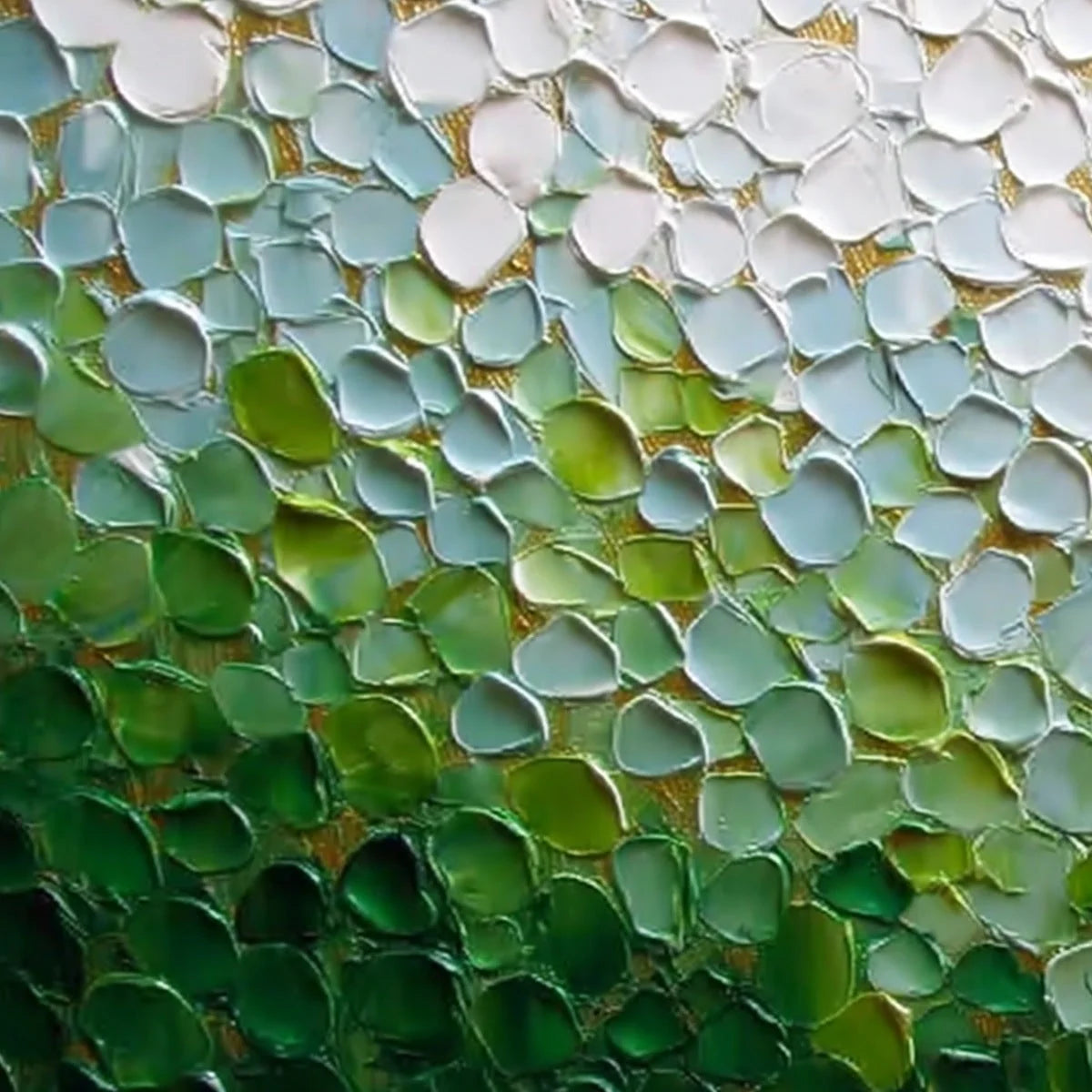 EMERALD PETALS: Textured Abstract Green & White Impasto Landscape Painting | rectangular format, hand-painted canvas edge