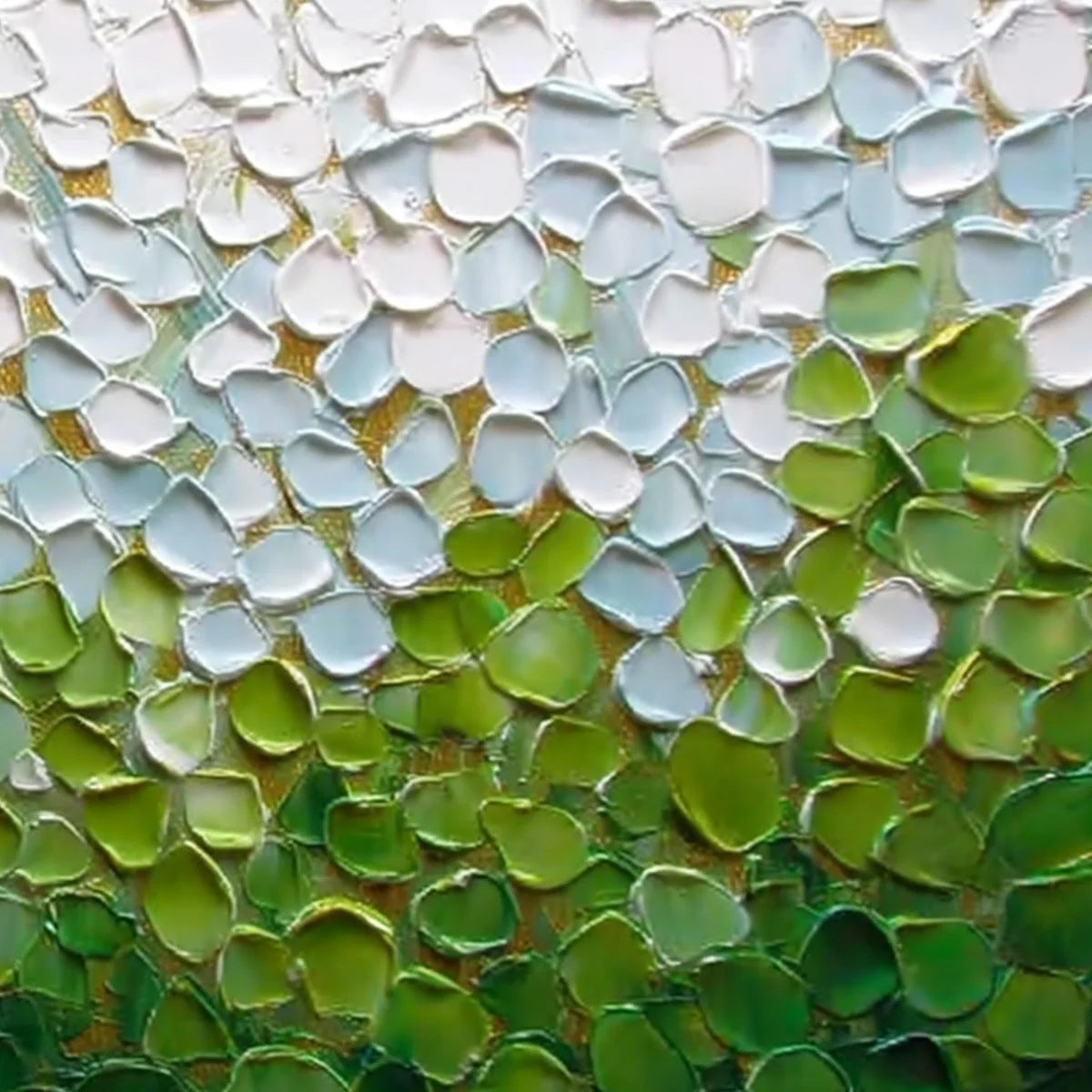 EMERALD PETALS: Textured Abstract Green & White Impasto Landscape Painting | rolled canvas, ready for custom framing