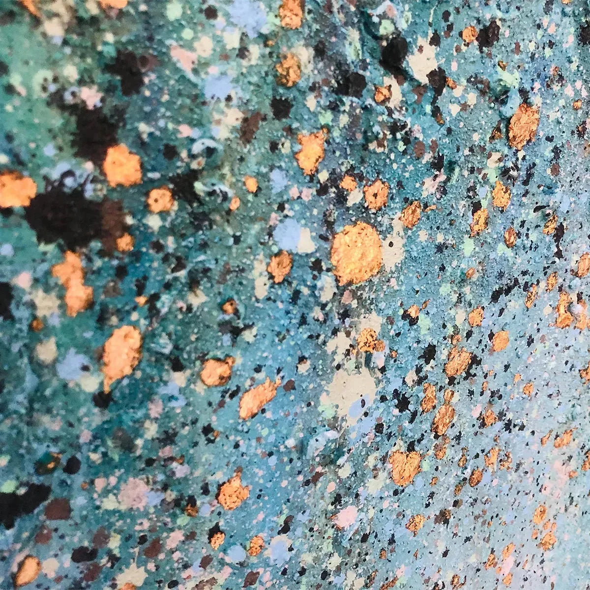 EMERALD RAIN: Panoramic Abstract Oil Painting with Gold and Green | rectangular format, hand-painted canvas edge