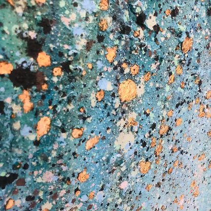 EMERALD RAIN: Panoramic Abstract Oil Painting with Gold and Green | rectangular format, hand-painted canvas edge