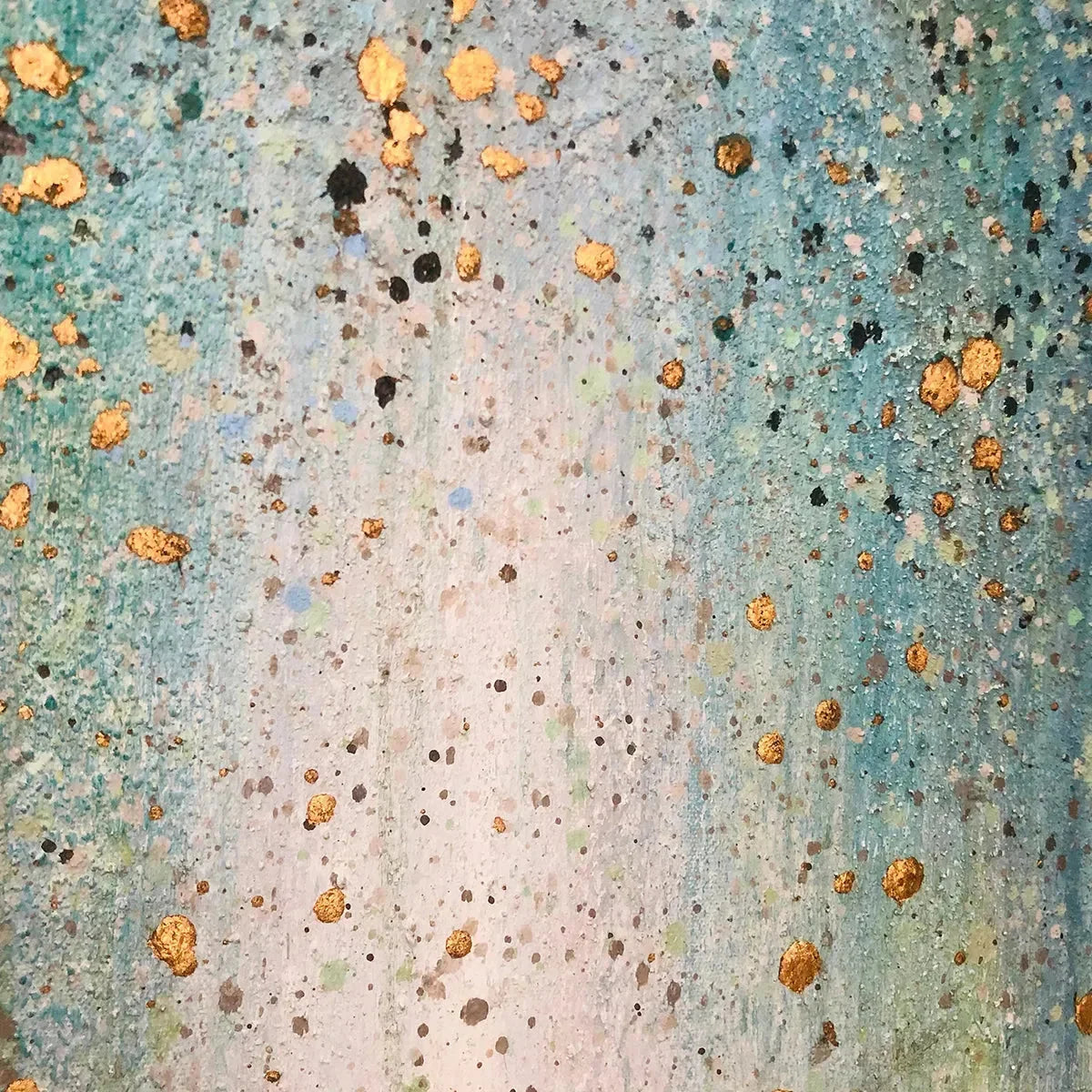 EMERALD RAIN: Panoramic Abstract Oil Painting with Gold and Green | rolled canvas, ready for custom framing