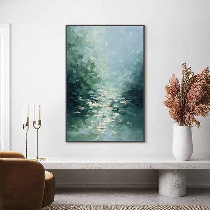 EMERALD REFLECTIONS: Textured Abstract Wabi Sabi Seascape Painting | Abstract closeup, raised brushwork detail