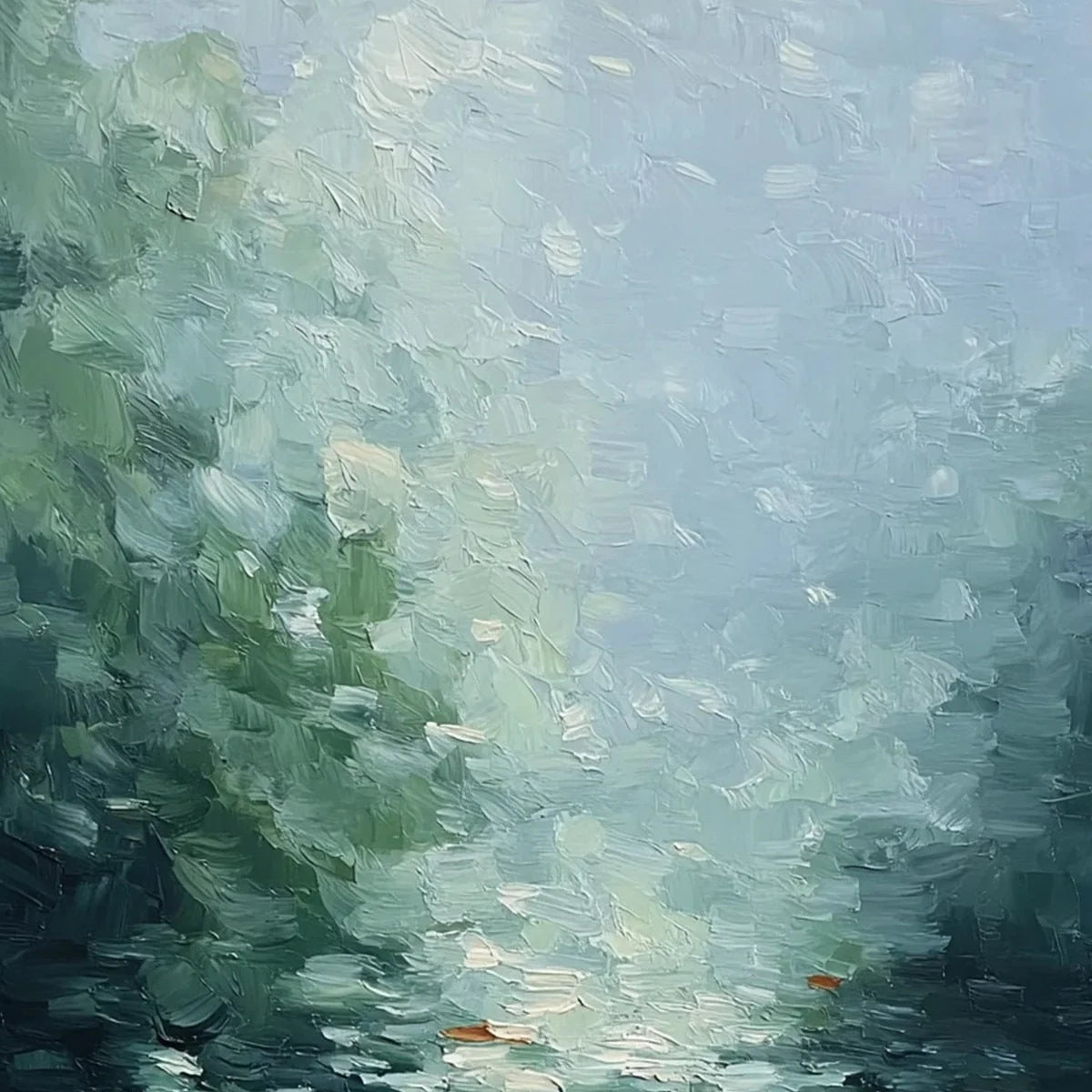 EMERALD REFLECTIONS: Textured Abstract Wabi Sabi Seascape Painting | rectangular format, hand-painted canvas edge