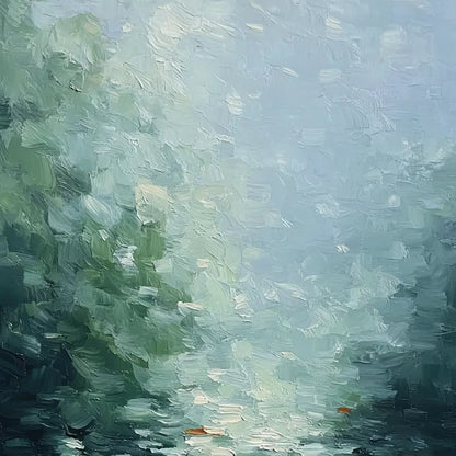 EMERALD REFLECTIONS: Textured Abstract Wabi Sabi Seascape Painting | rectangular format, hand-painted canvas edge