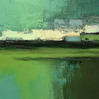 EMERALD REFLECTIONS: Textured Wabi Sabi Abstract Landscape Painting | rolled canvas, ready for custom framing