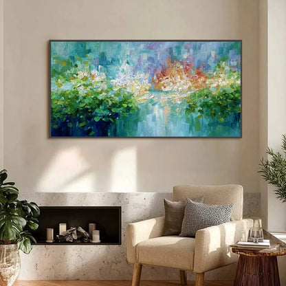 EMERALD REVERIE: Textured Abstract Floral Landscape Palette Knife Painting | Abstract closeup, raised brushwork detail