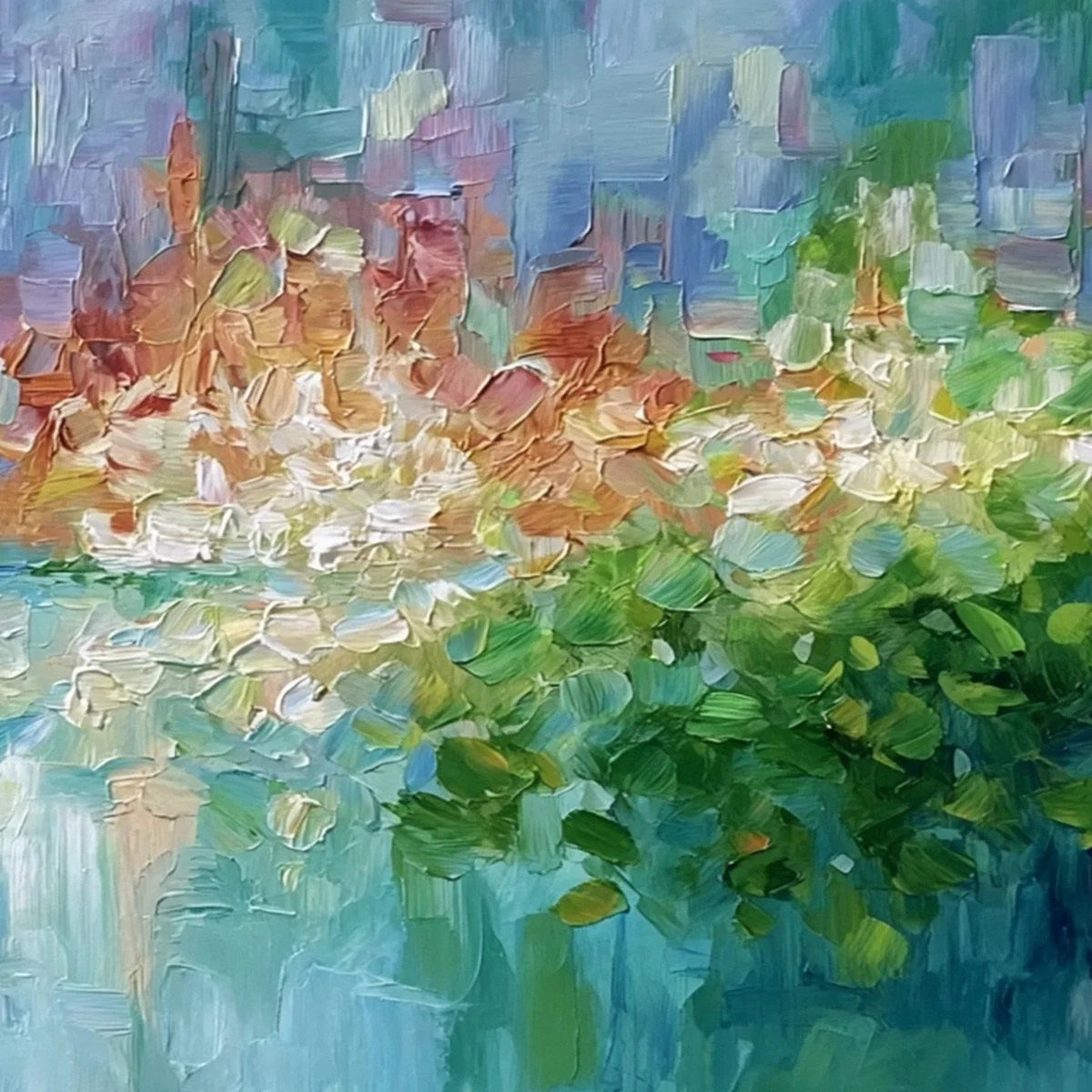 EMERALD REVERIE: Textured Abstract Floral Landscape Palette Knife Painting | rolled canvas, ready for custom framing