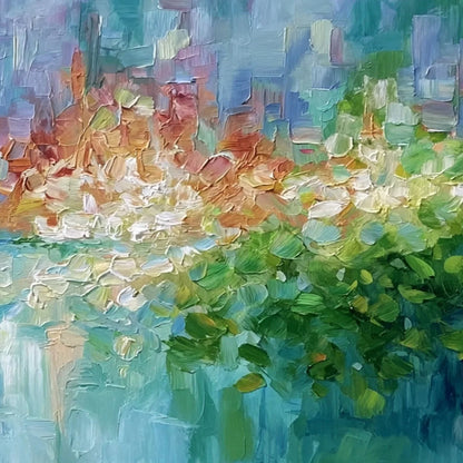 EMERALD REVERIE: Textured Abstract Floral Landscape Palette Knife Painting | rolled canvas, ready for custom framing