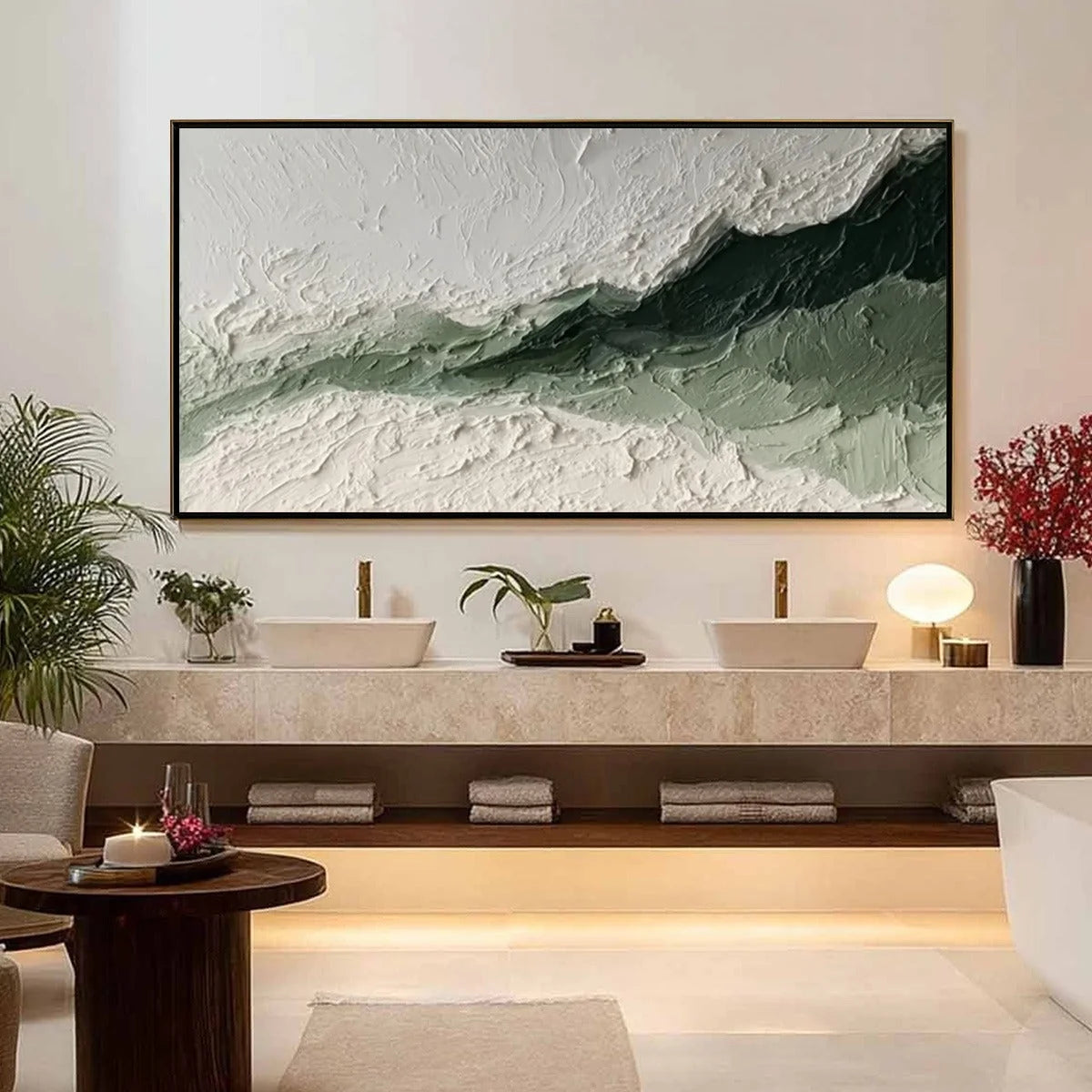 EMERALD RIDGE: Heavily Textured Wabi Sabi Abstract Landscape Painting | Abstract closeup, raised brushwork detail