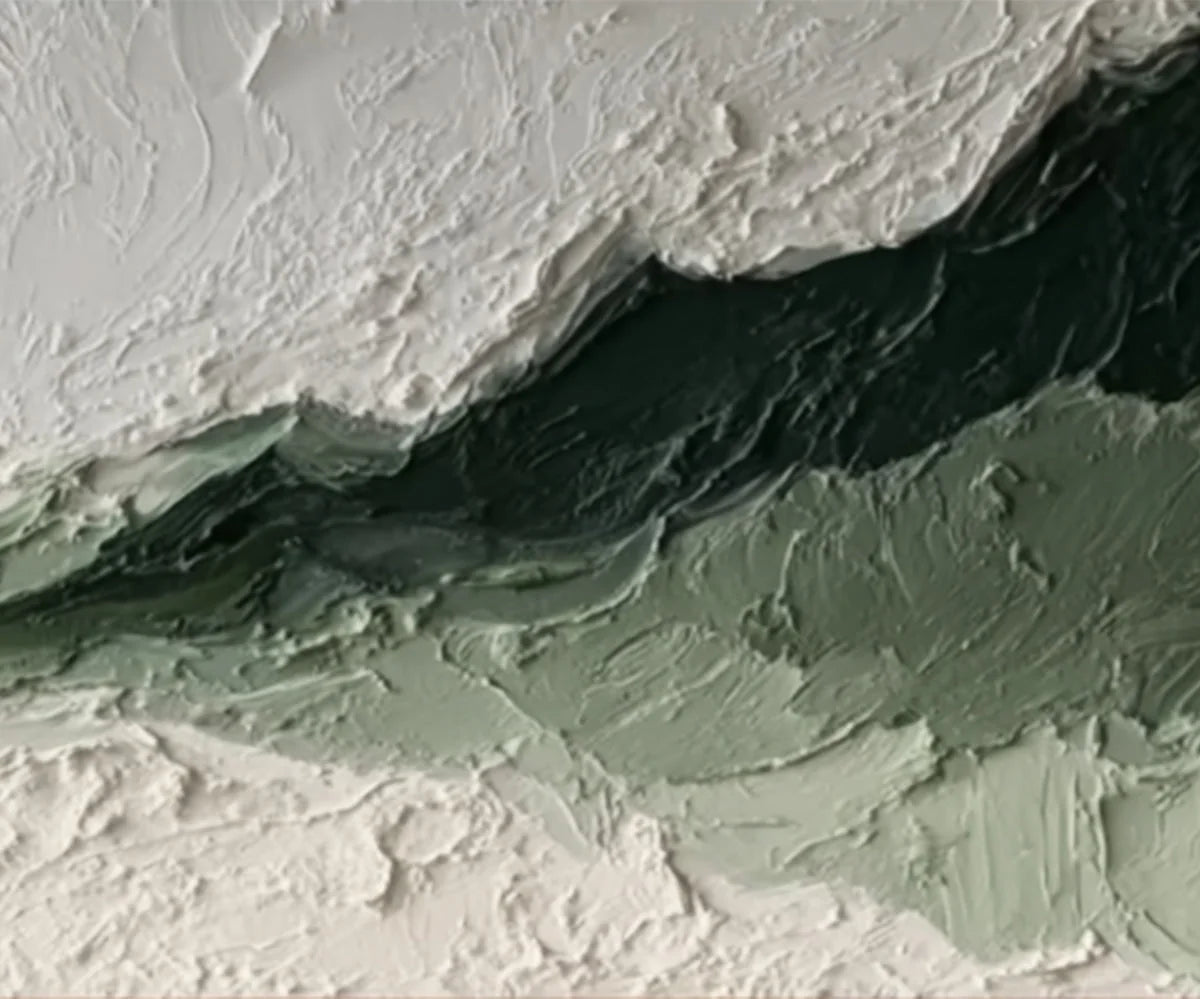 EMERALD RIDGE: Heavily Textured Wabi Sabi Abstract Landscape Painting | rectangular format, hand-painted canvas edge