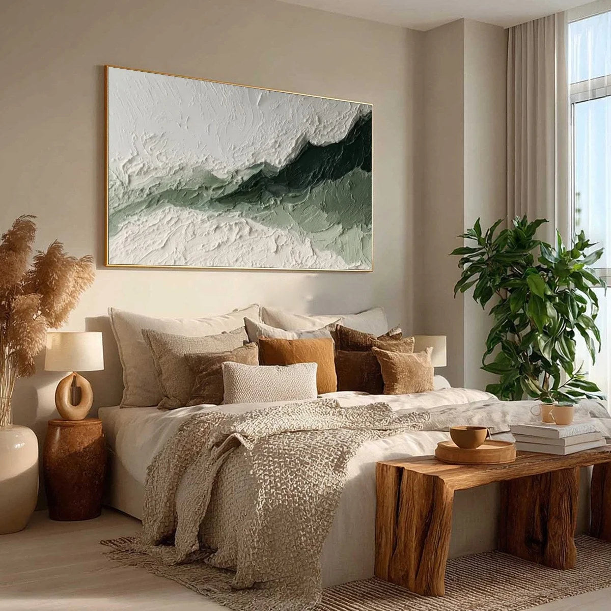EMERALD RIDGE: Heavily Textured Wabi Sabi Abstract Landscape Painting | green palette, original Hand-painted on premium stretched canvas using artist-grade oils; rich layered surface combines smoot...