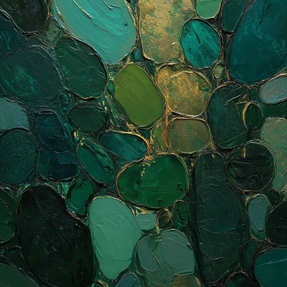 Emerald Riverbed Green Gold Textured Abstract Oil Painting | rolled canvas, ready for custom framing