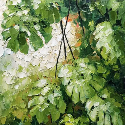 EMERALD SANCTUARY: Textured Green Monstera Leaf Impasto Oil Painting | rectangular format, hand-painted canvas edge