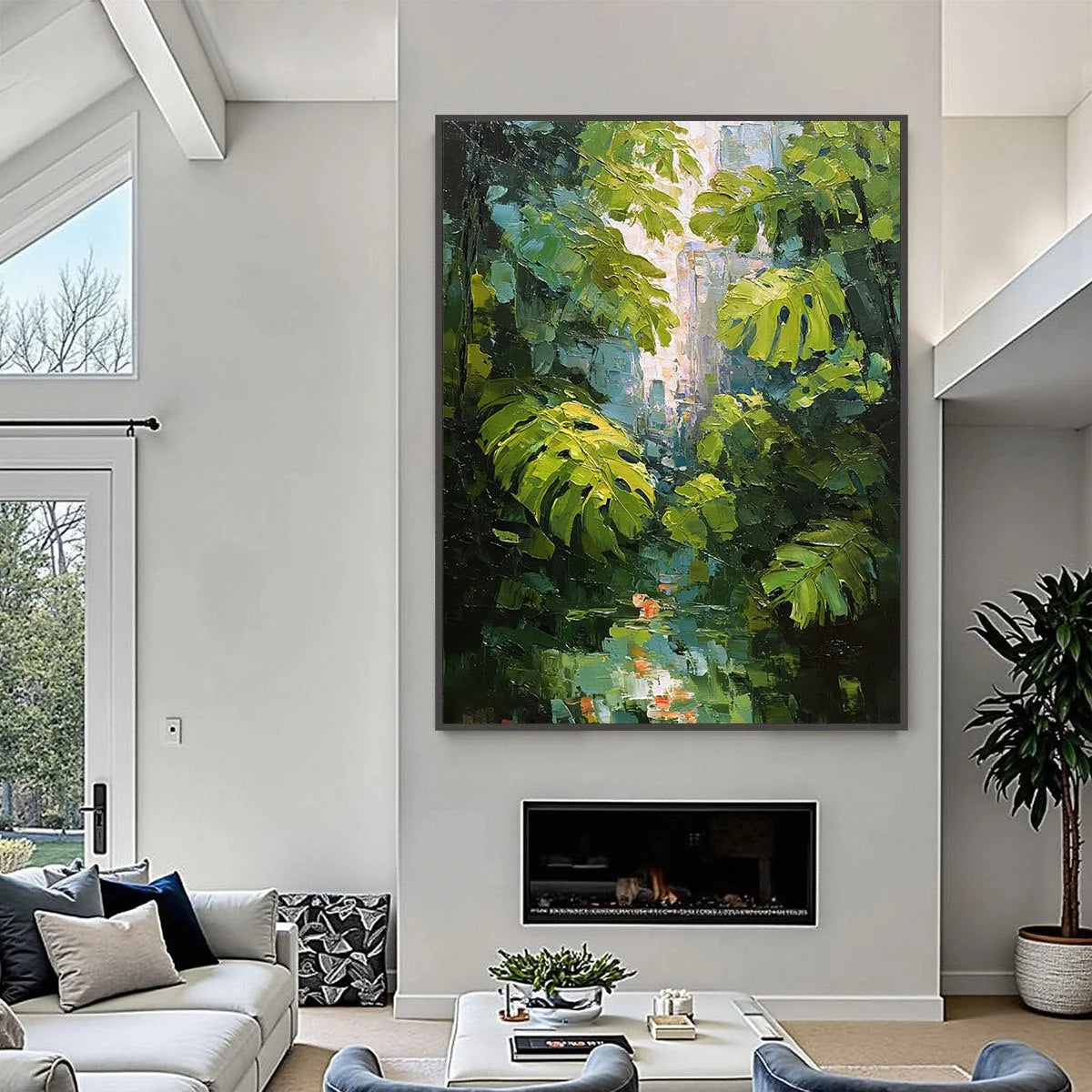 EMERALD SANCTUARY: Textured Impasto Forest & Plants Oil Painting | Abstract closeup, raised brushwork detail