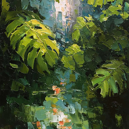 EMERALD SANCTUARY: Textured Impasto Forest & Plants Oil Painting | rolled canvas, ready for custom framing