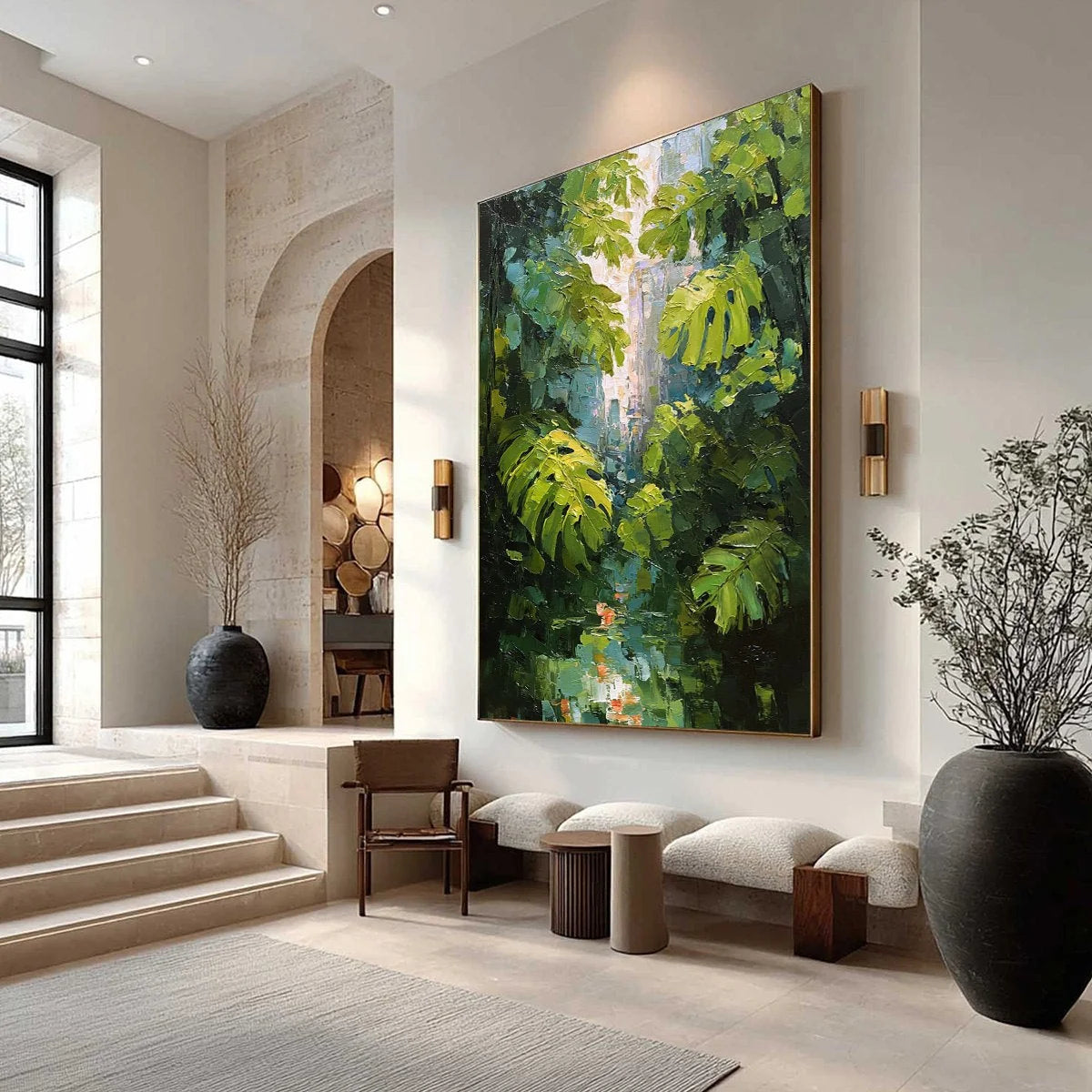 EMERALD SANCTUARY: Textured Impasto Forest & Plants Oil Painting | Abstract mood, soft natural light studio shot