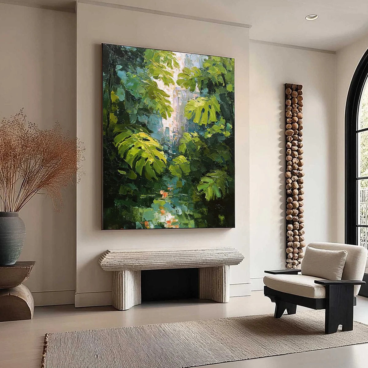 EMERALD SANCTUARY: Textured Impasto Forest & Plants Oil Painting | green palette, original Hand-painted on premium stretched canvas using artist-grade oils; rich layered surface combines smooth gra...