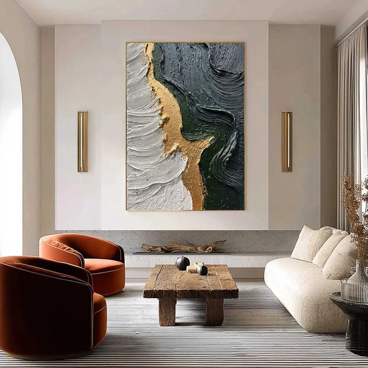 EMERALD SHORE: Textured Abstract Wabi Sabi Wall Art | Abstract closeup, raised brushwork detail